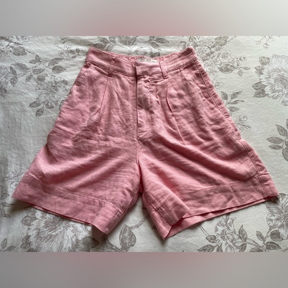 Abercrombie High Rise Pleated Linen Blend Pink Shorts XS XXS Barbiecore Summer - Picture 1 of 8